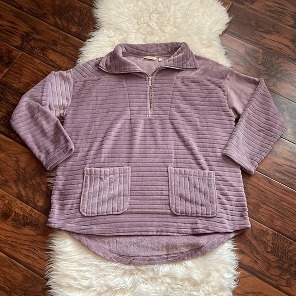 Soft Surroundings Purple Fleece 3/4 Zip Pullover Size PXL - Picture 1 of 8